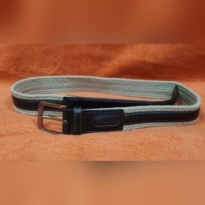 Columbia men's beige woven belt with dark brown leather trim size 34